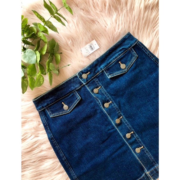 LOFT Button Front Denim Skirt - Picture 3 of 8